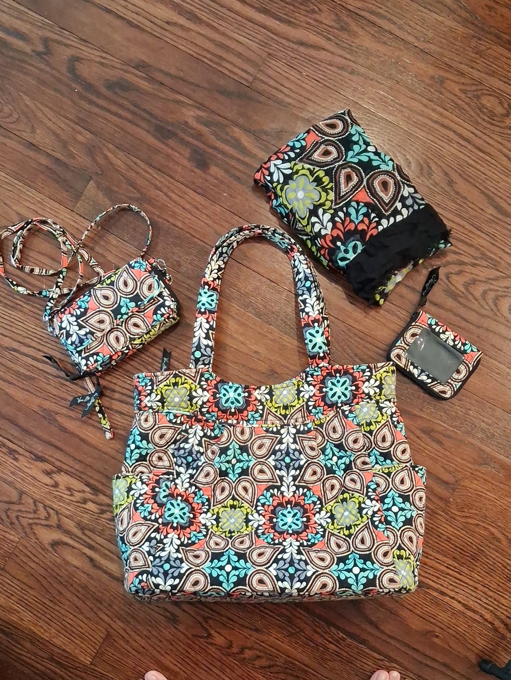 Vera Bradley Sierra 4pc Set: Quilted Tote, Crossbody Purse, Scarf, Wallet